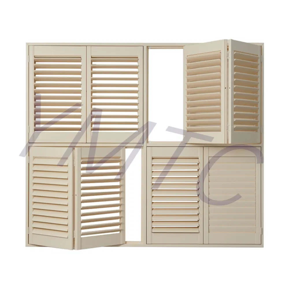 Plantation Shutters Tier-on-Tier Full Height Cafe Sliding Bifold Shaped Shutters for Home Decor Factory Supply Window Decoration Made of Basswood Paulownia PVC
