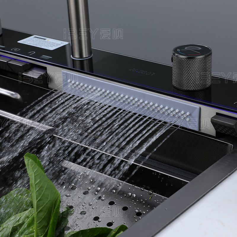 Modern Multi Function Stainless Steel Nano-Coating Kitchen Sink with Waterfall Faucet
