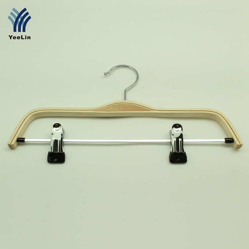 Wholesale Clothes Store Laminated Wood Pants Hangers Non-Slip Household Garment Trouser Rack Wooden Hanger with Clips