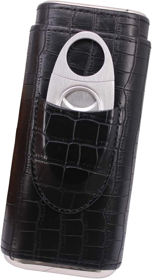 Classic Black Crocodile Pattern Leather Cigar Case Humidor with Cedar Wood Lined in Gift Box