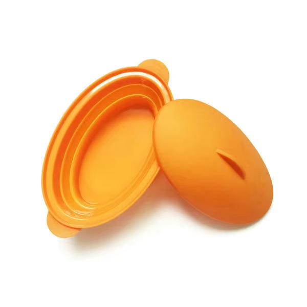Large Collapsible Oval Microwave Steaming Steam Cooking Silicone Food Steamer with Lid Bowl