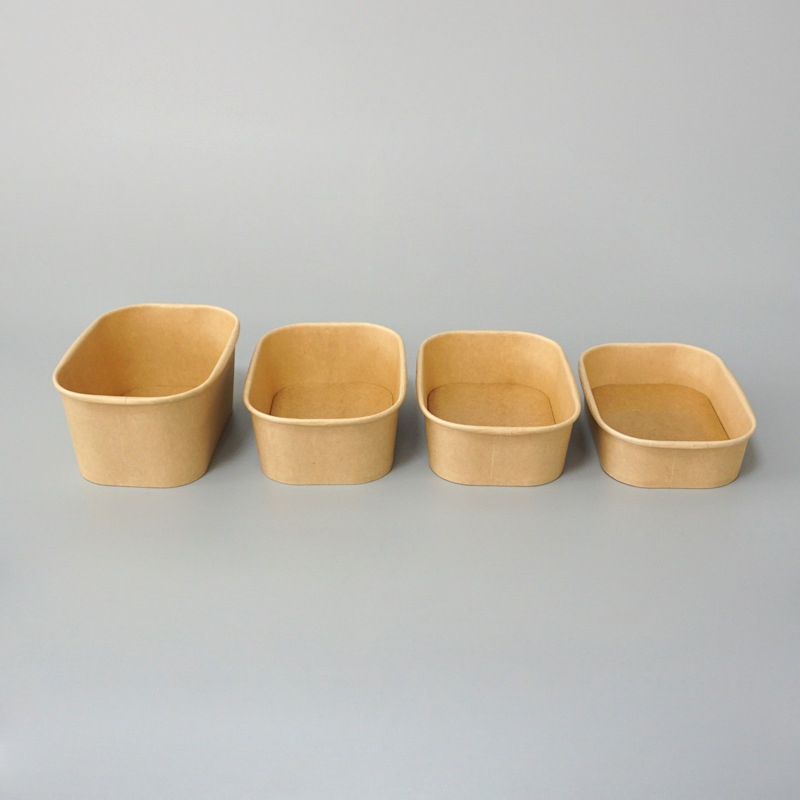 Disposable Safe Craft Leakproof Hard Paper Food Packaging Containers Rectangle Paper Bowl with Lids