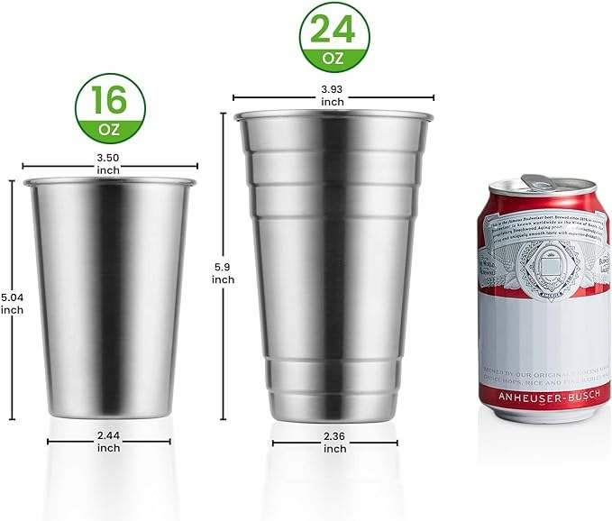 Premium Stainless Steel Cups 24 Oz Pint Metal Tumbler Stackable Durable Chilling Beer for Travel Outdoor Camping Everyday