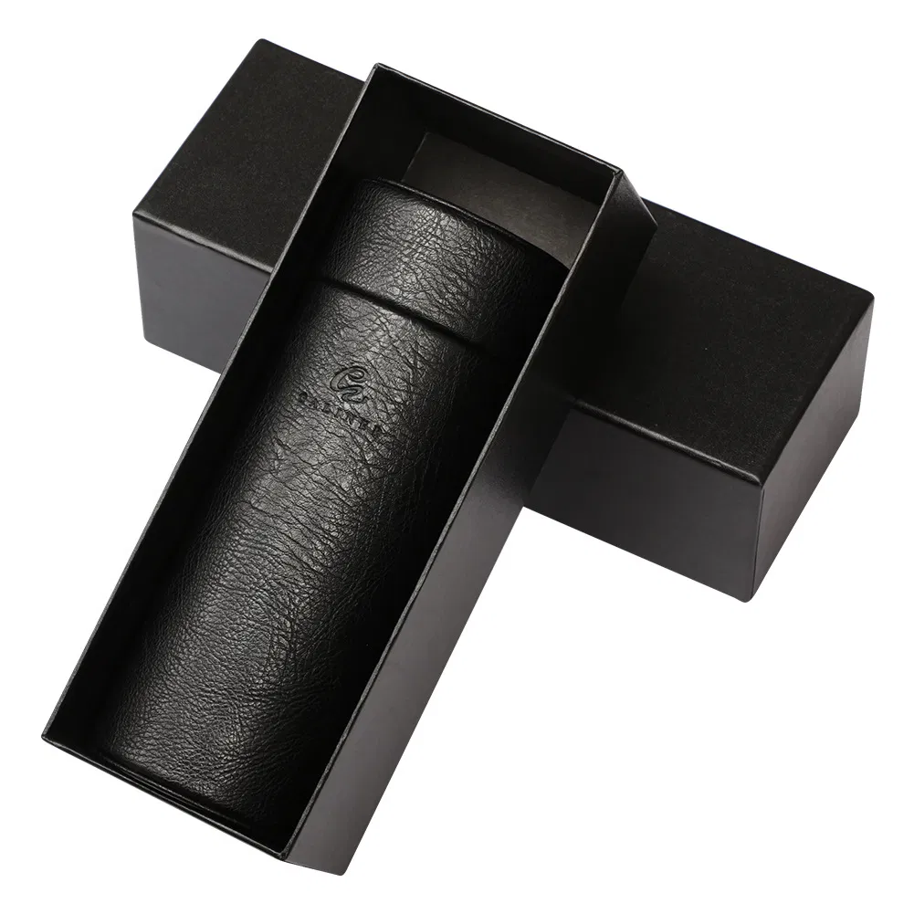 Embossed Logo Leather Travel Portable Cigarette Humidor Tube Case