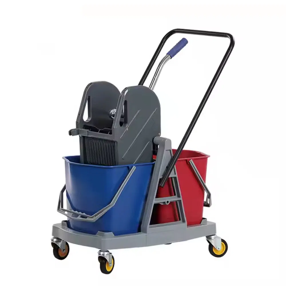 Double Bucket Mop Wringer with Handle Usage PP PVC Material Trolley