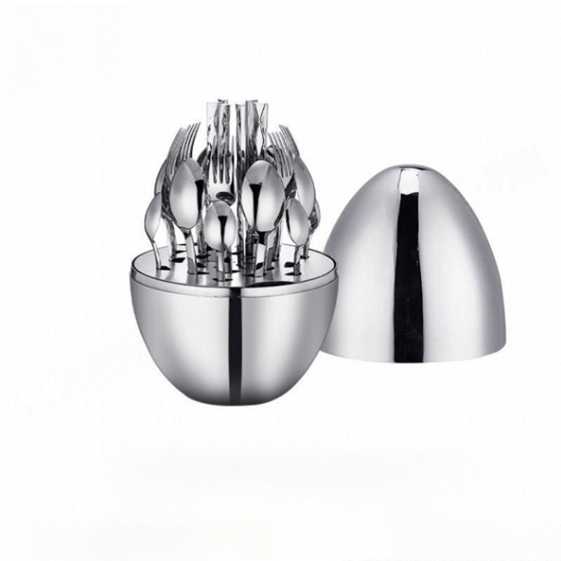 24-Piece Silver Egg-Shaped Tableware Stainless Steel Flatware Set Wholesale Cutlery Set