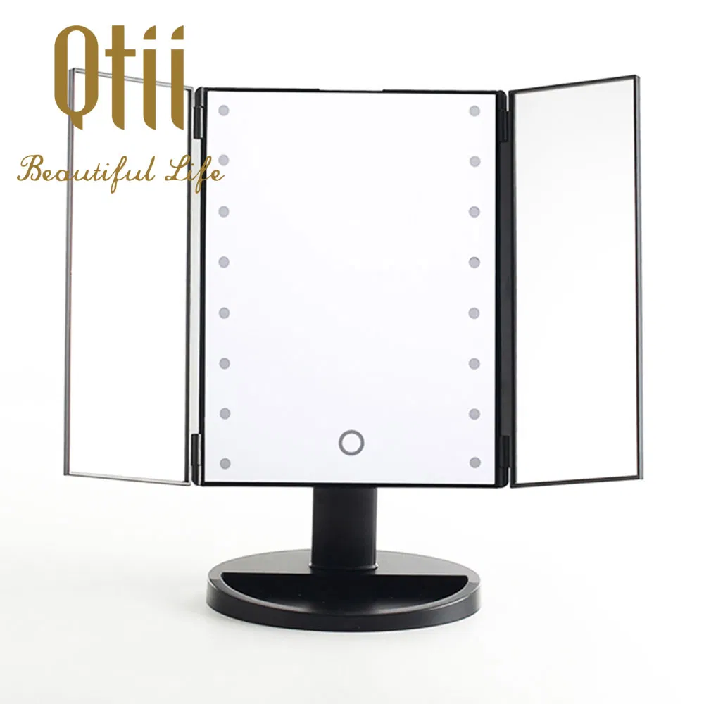 16 LED Lights with Touch Sensor 3 Folds Makeup Mirror With180 Adjustable Rotation, Dual Power Supply