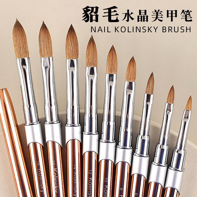 High Quality 2#-18# Flat Wet Sable Crimp 100% Kolinsky Acrylic Nail Brush
