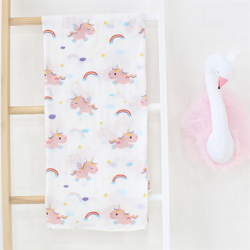 2022 Summer Rainbow Organic Bamboo Cotton Baby Muslin Swaddle Boho Newborn Infant Wraps Blanket Swaddle