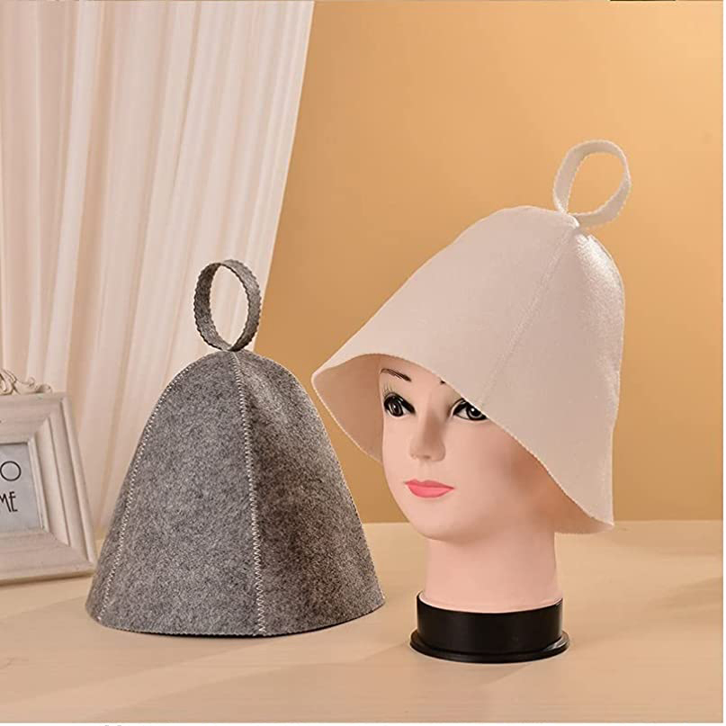 Wool Sauna Hat Sauna Cap for Men - Sauna Hat for Women Sauna Cap Grey and White