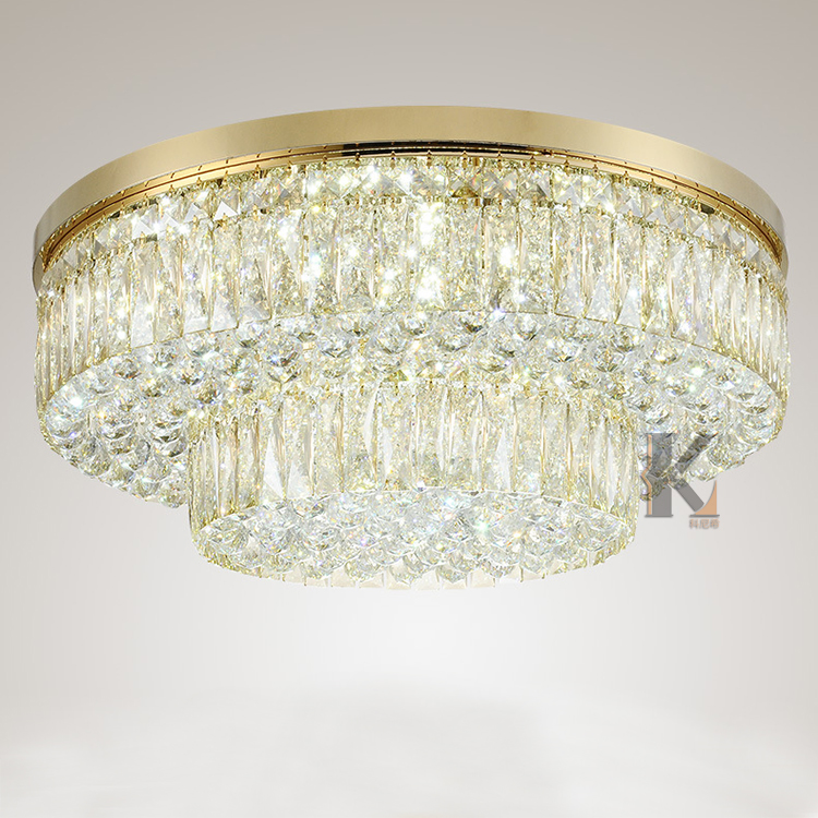 Zhongshan Guzhen Luxury Gold Metal LED Hanging Lamp Ceiling Hotel for Living Room Modern K9 Crystal Chandelier Lighting