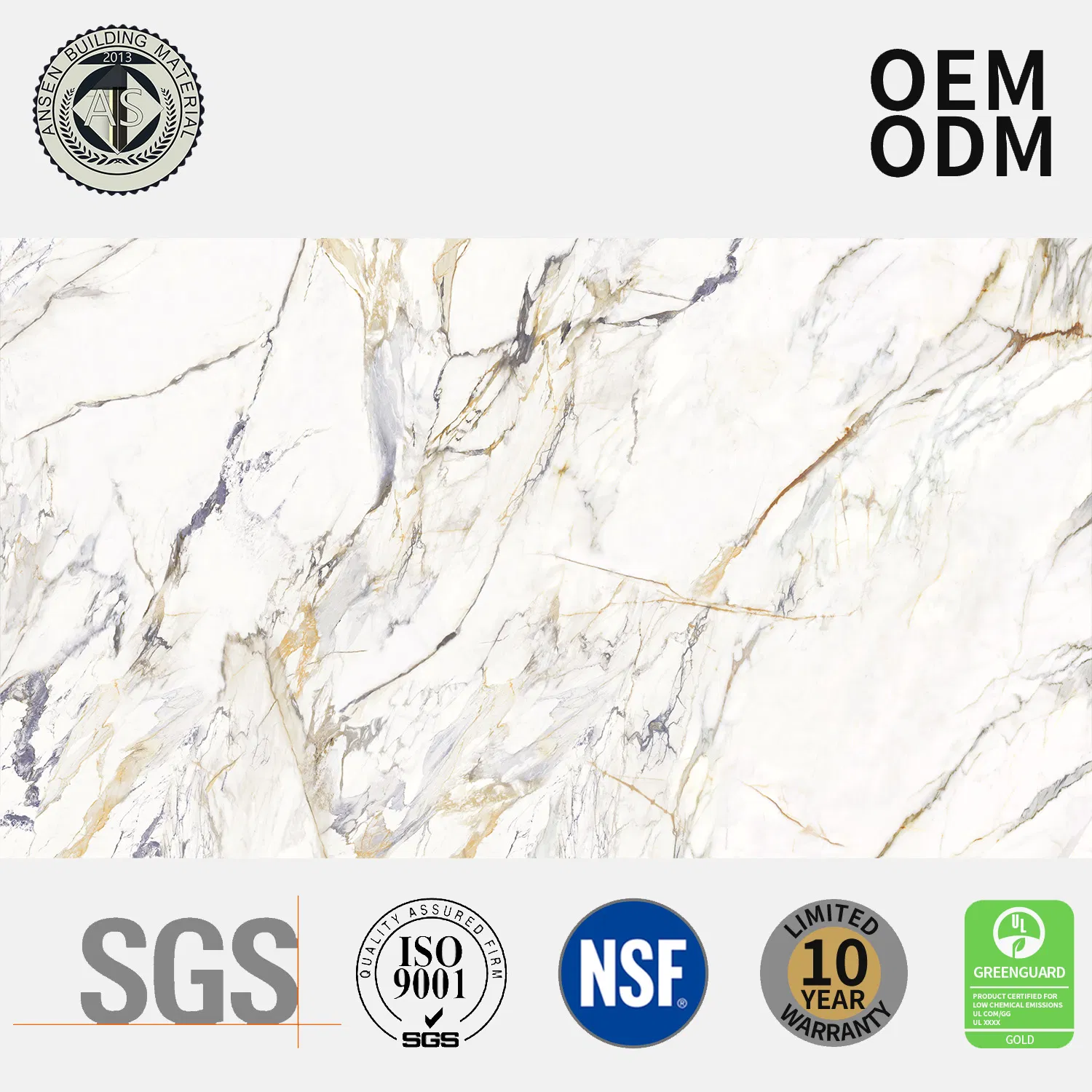 3D Ink Printed Artificial Quartz 2cm 3cm Thickness Calacatta Prefab Artificial Quartz Stone for Countertop