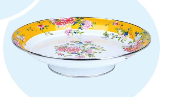 High-Footed Printed Enamel Fruit Plate