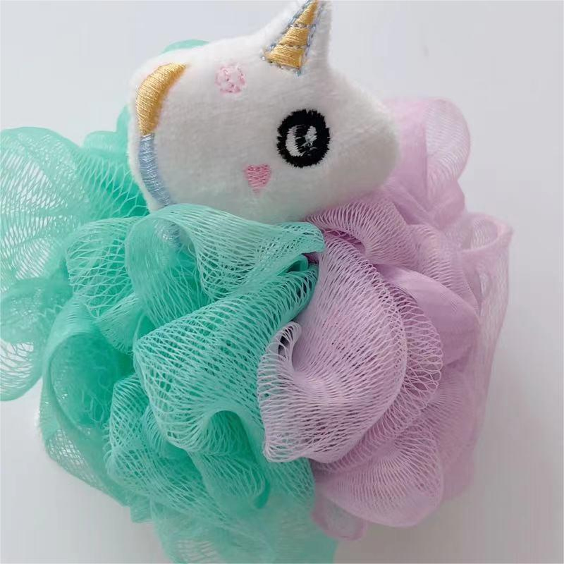 Cute Unicorn Kids Bath Loofahs Balls for Baby Girls Boys Mesh Shower