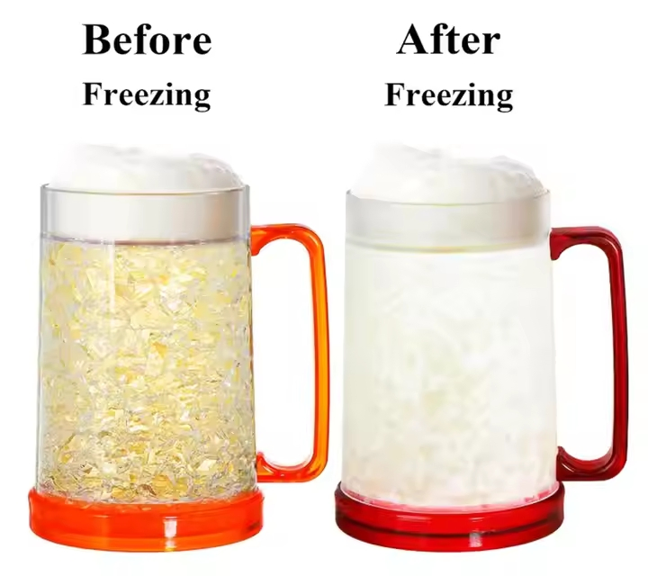 White Red Green Blue Beer Cup16oz Double Wall Freezer Mug Clear Plastic Mug with Handle