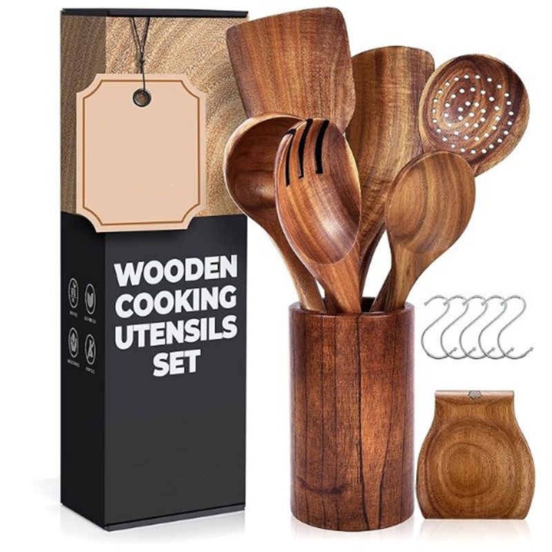Durable Acacia Teak Wood Kitchen Cooking Tools 6PCS Kitchen Wooden Cooking Utensils Set