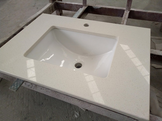 Artificial Stone Light Beige Fine Grains White Quartz Stone Vanity Tops for Bathroom