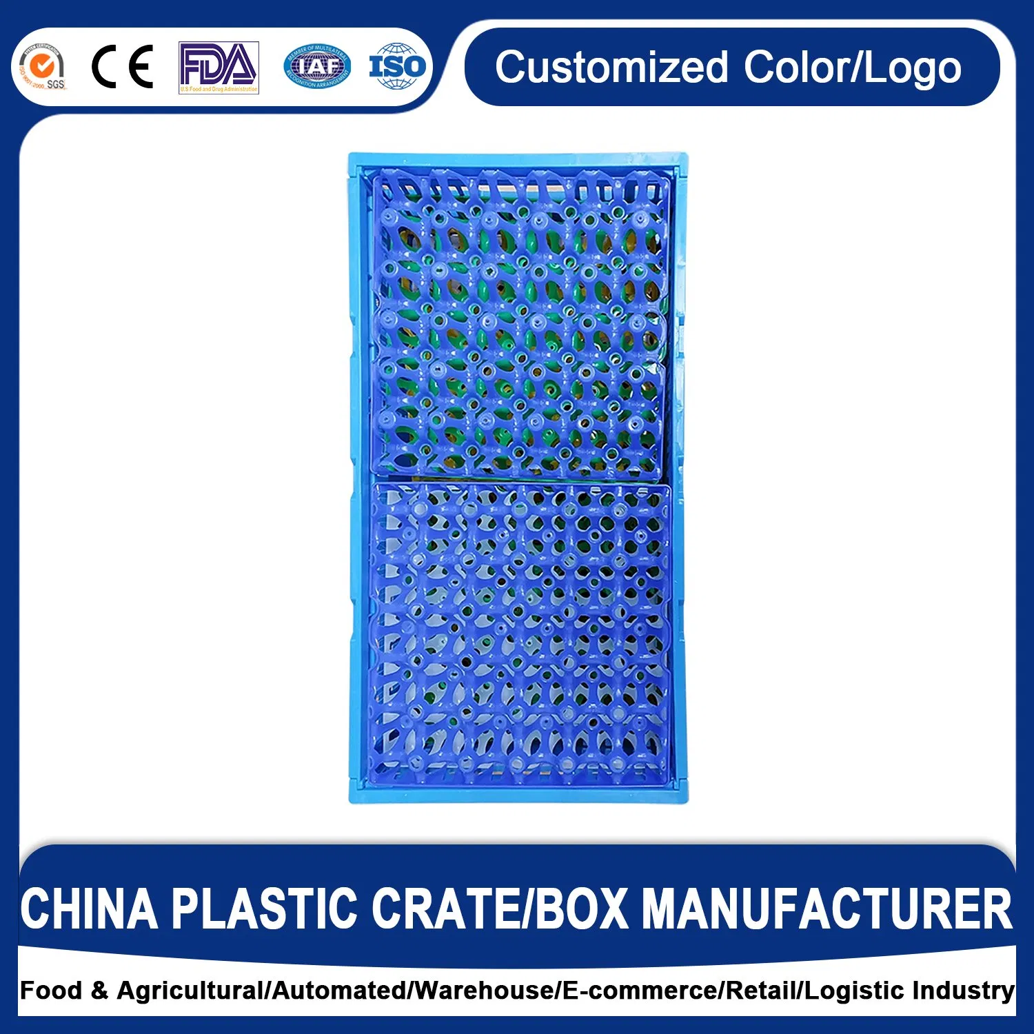 680*370*360mm 30 Dozen Plastic Foldable Crates Easily Cleaned Plastic Egg Boxes for Supermarket