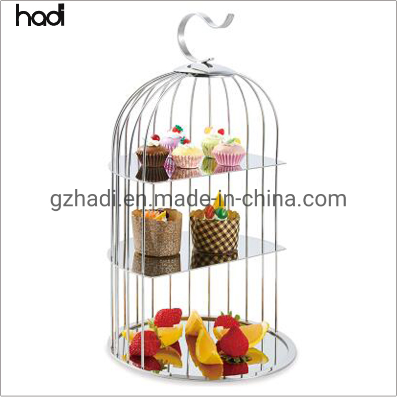 Wedding Decoration 3 Tier Bird Cage Cake Stainless Steel Modern Afternoon Tea Stand Silver Buffet Dessert Bird Cages 3 Tier Bird Cage for Hi Tea
