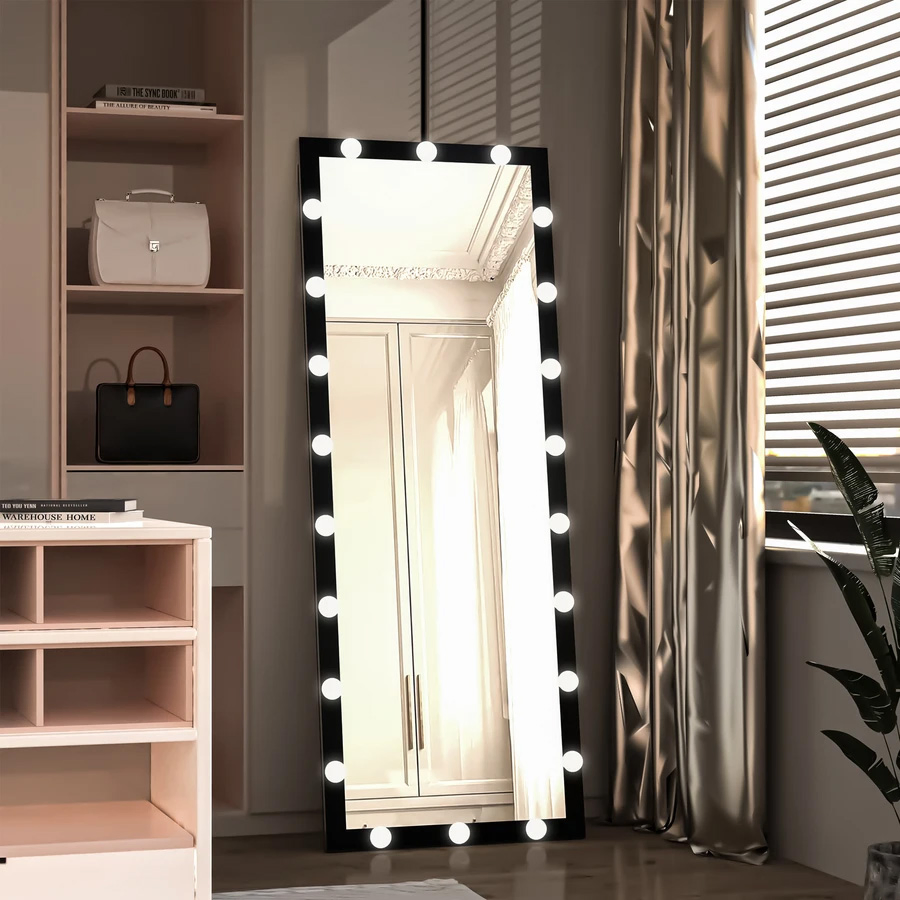 Full Length Vanity Mirror with LED Light Bulbs Bedroom Hotel Long Wall Mouted Full Body Mirror Large Floor Dressing Mirror