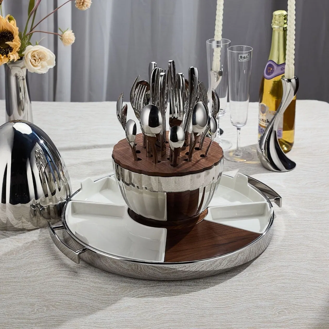 24-Piece Silver Egg-Shaped Tableware Stainless Steel Flatware Set Wholesale Cutlery Set
