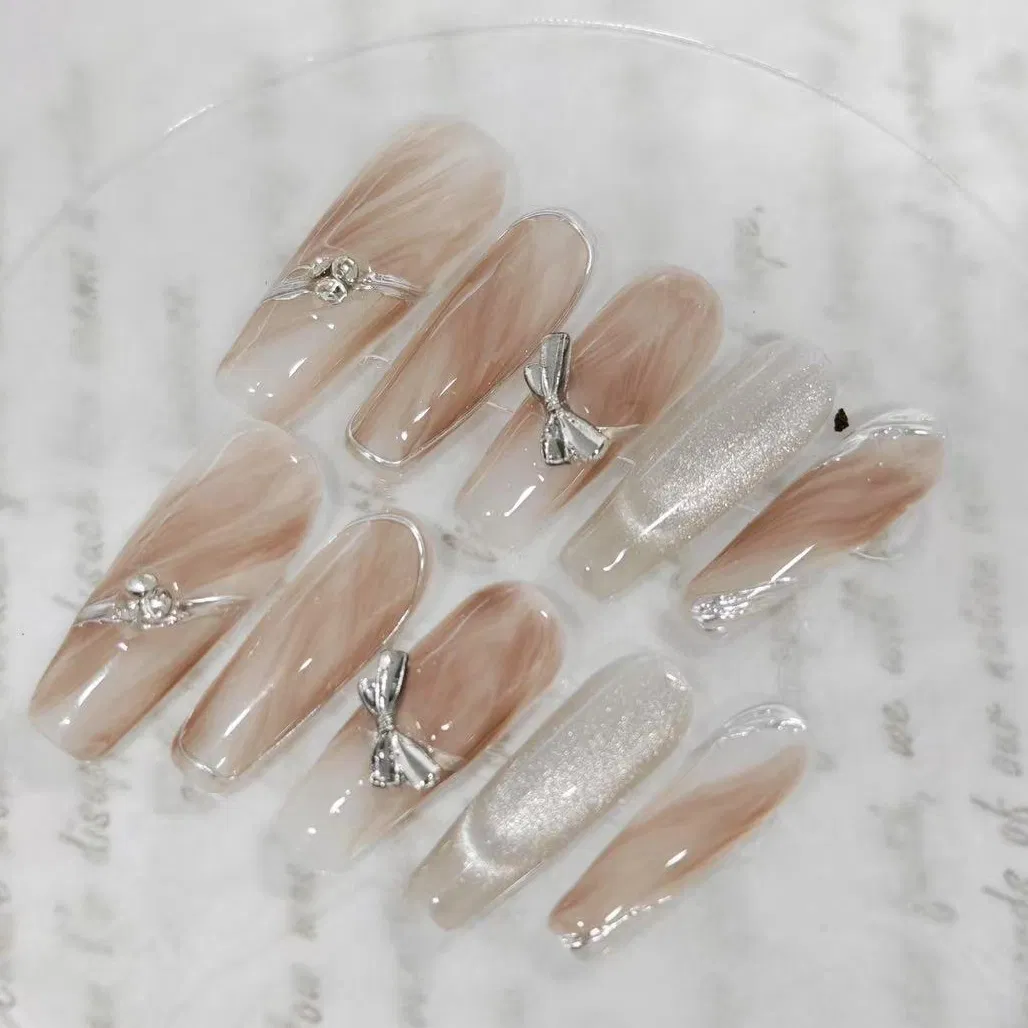 Wholesale Women Press on Nails Customized False Nails 10PCS 3D Shell Painting Art ABS Acrylic Artificial Fingernails