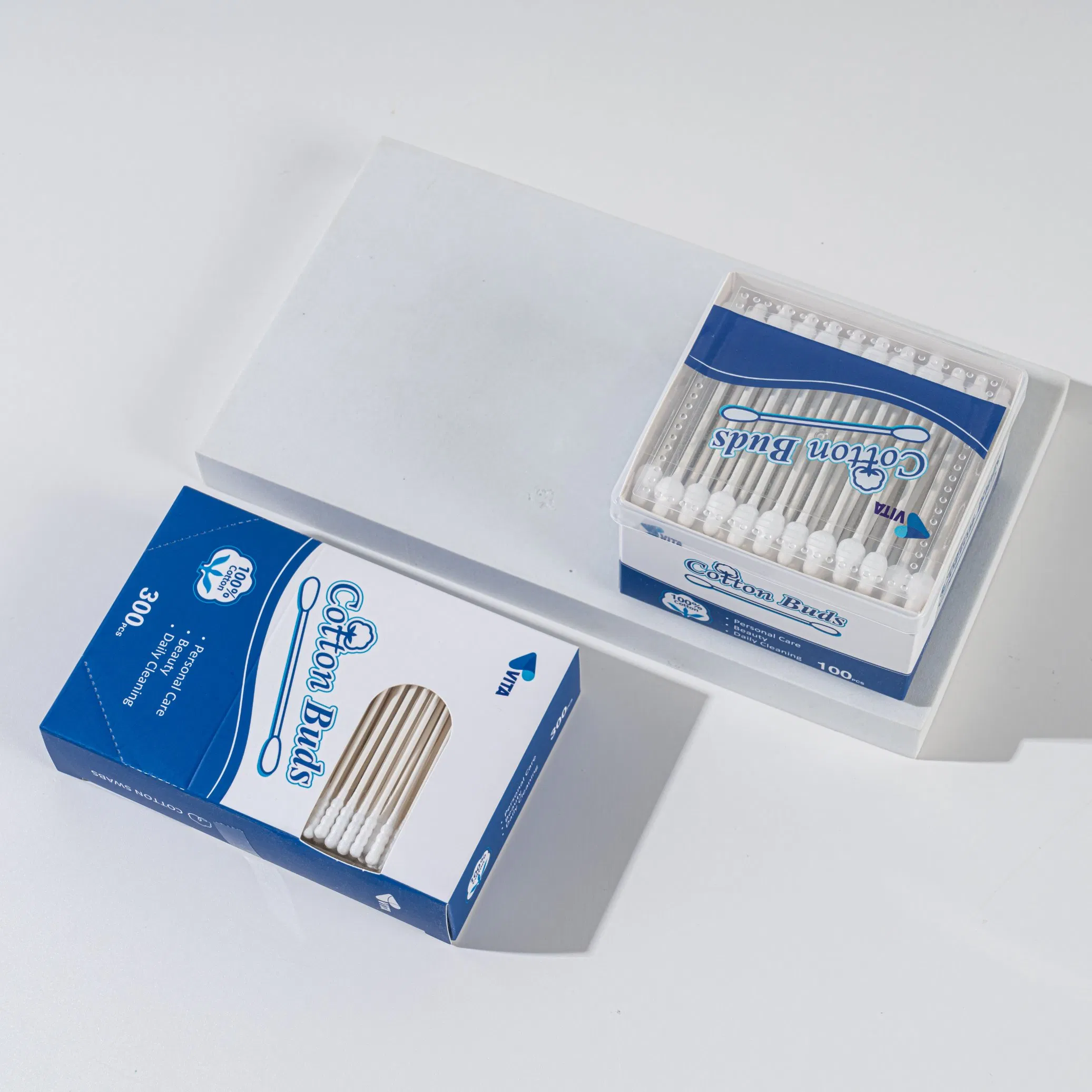 300PCS Thin Paper Swabs Biodegradable Cotton Buds in Sustainable Paper Box for Kids