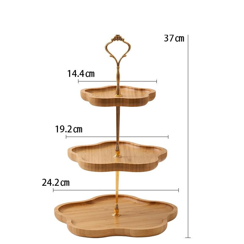 Wholesale Wedding Party Fruit Candy Cookie Serving Tray Kitchen Multi Layer Bamboo Cake Tray 3 Tier with Stainless Steel