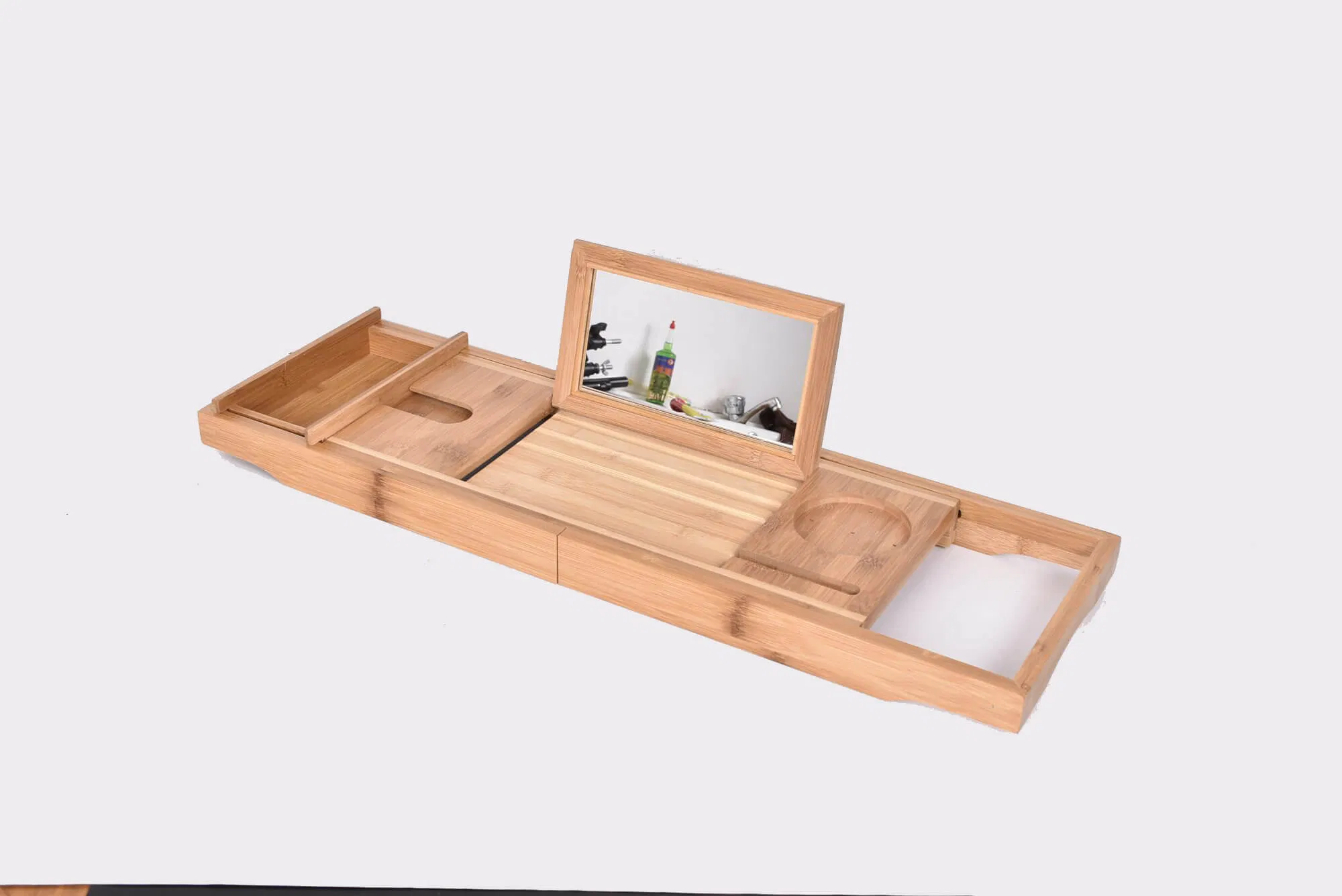 Бамбуковая полка для ванной с держателем для бокала