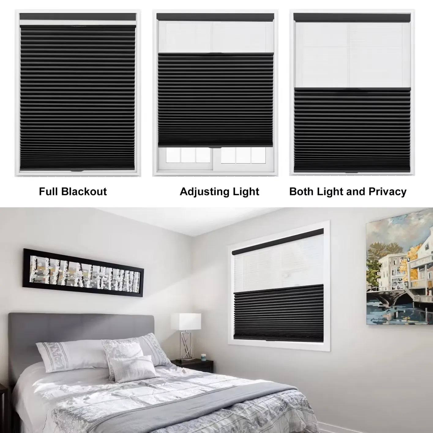 No Tools No Drill Pull Down Honeycomb Blinds for Indoor Windows