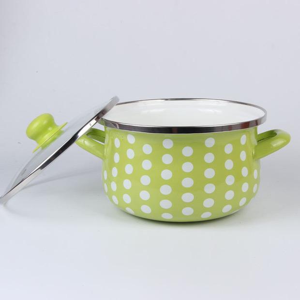 Multi-Size Turkish Style Casserole Pot Stockpot Green Floral Enamel Pot with Double Ears