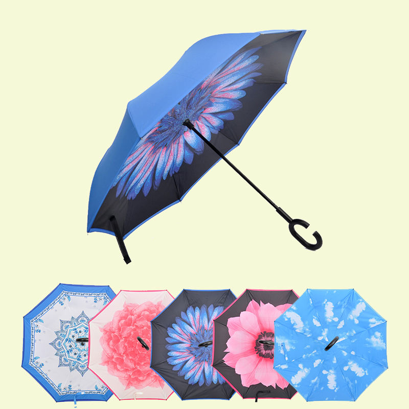 Custom Logo Print Down Paraguas Reversible Double Layer Inverted Reverse Umbrella