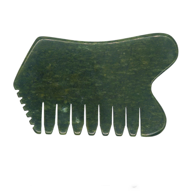 Dark Green Serpentine Arrowhead Seven-Tooth Massage Comb