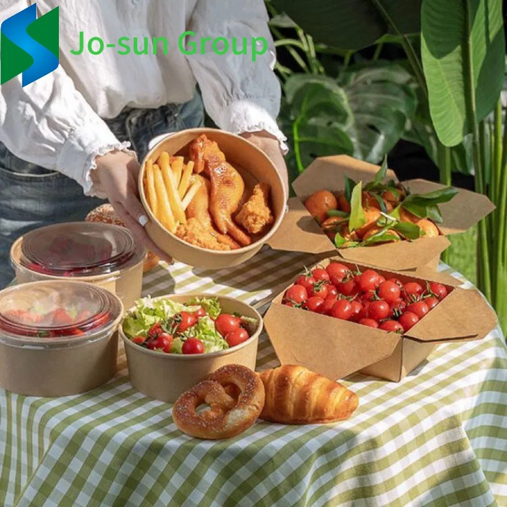 Jo-Sun Custom Disposable Kraft Food Paper Water and Oil Proofing Bowl Lunch Salad Bowl with Logo