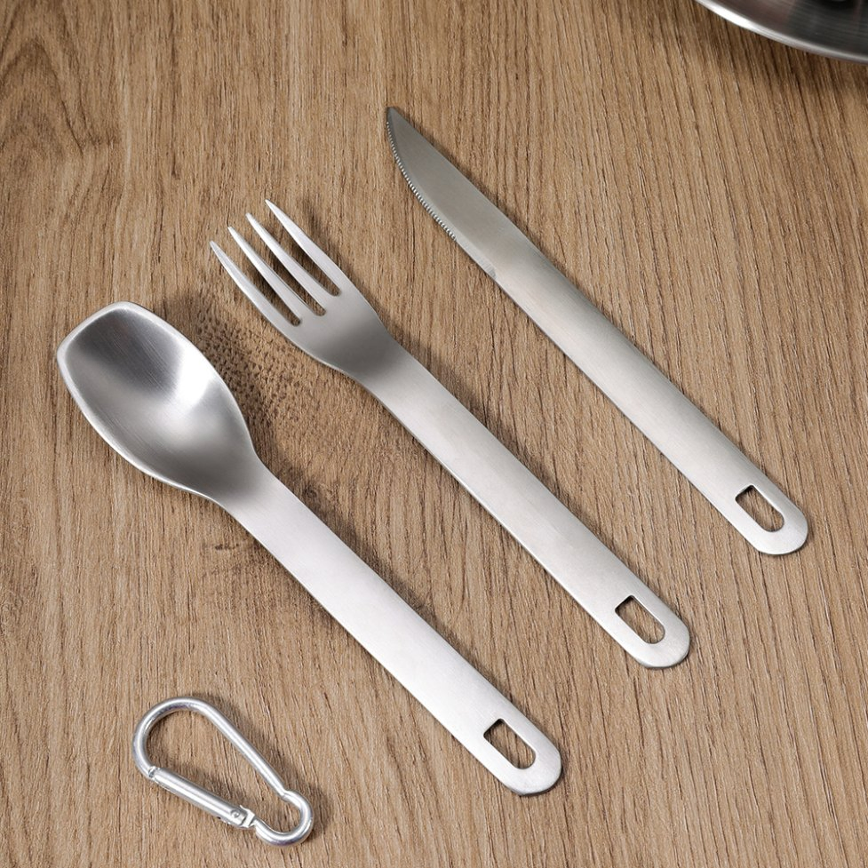 Portable 304 Stainless Steel Outdoor Cutlery Set with Carabiner Clip