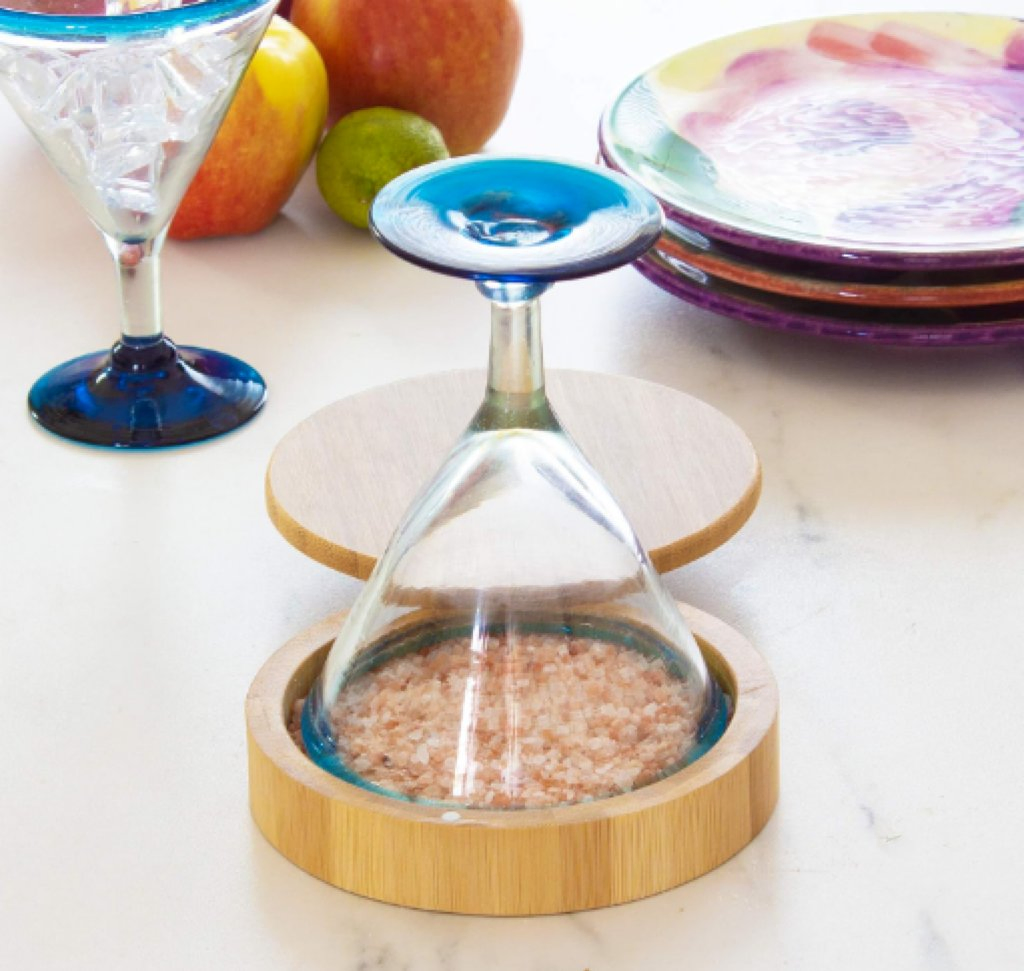 Bamboo Cocktail Margarita Salt Rimmer Barkeeper's Salt Box with Magnetic Swivel Lid