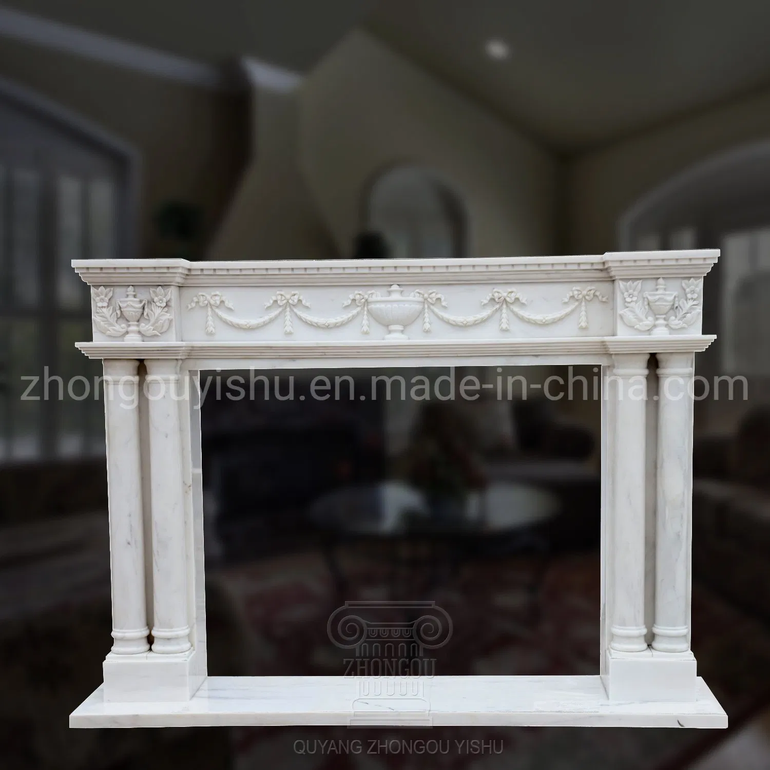 Simple Design Marble Fireplace with Great Hand-Carved Quality and Fine Craftsmanship