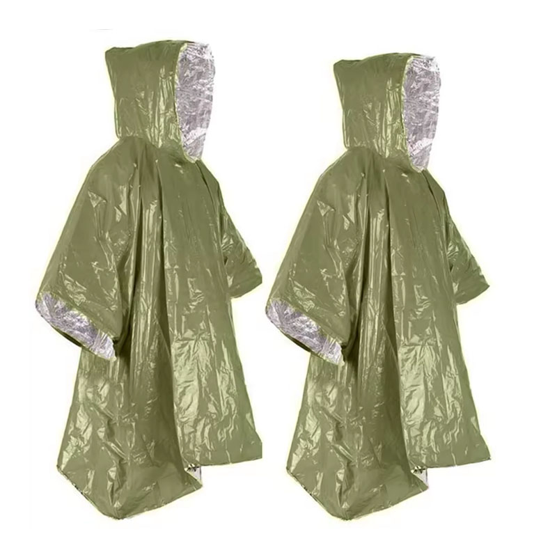 Double-Sided Emergency Thermal Raincoat Aluminum Foil Survival Poncho for Outdoor Rescue