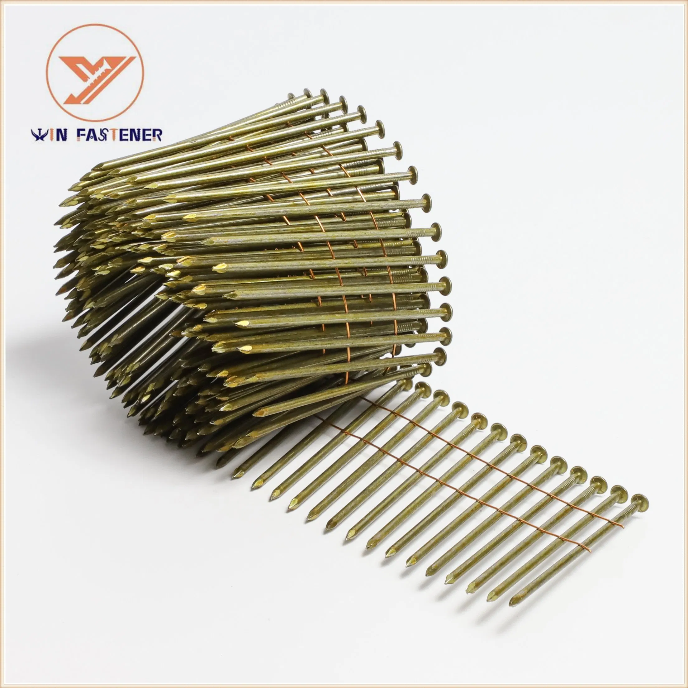 High Efficiency Pneumatic Double Wire Connected Coil Nail with Smooth Ring Screw Shank Options