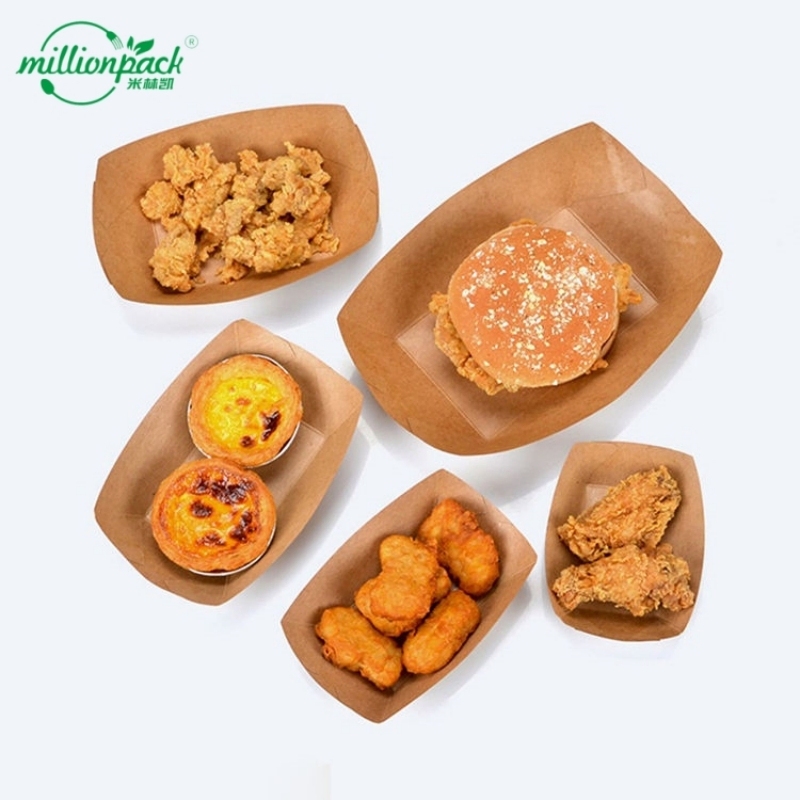 Kraft Paper Boat Tray Disposable Food Tray for Fast Food Packaging Use