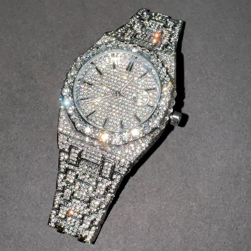 Moissanite Watch Stainless Steel 41mm Moissanite Diamond Watch 25CT Studded Band