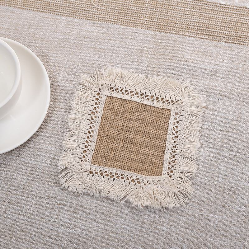 Rectangle White Fringed 12 Inches Laced Burlap Table Mats Jute Place Mats