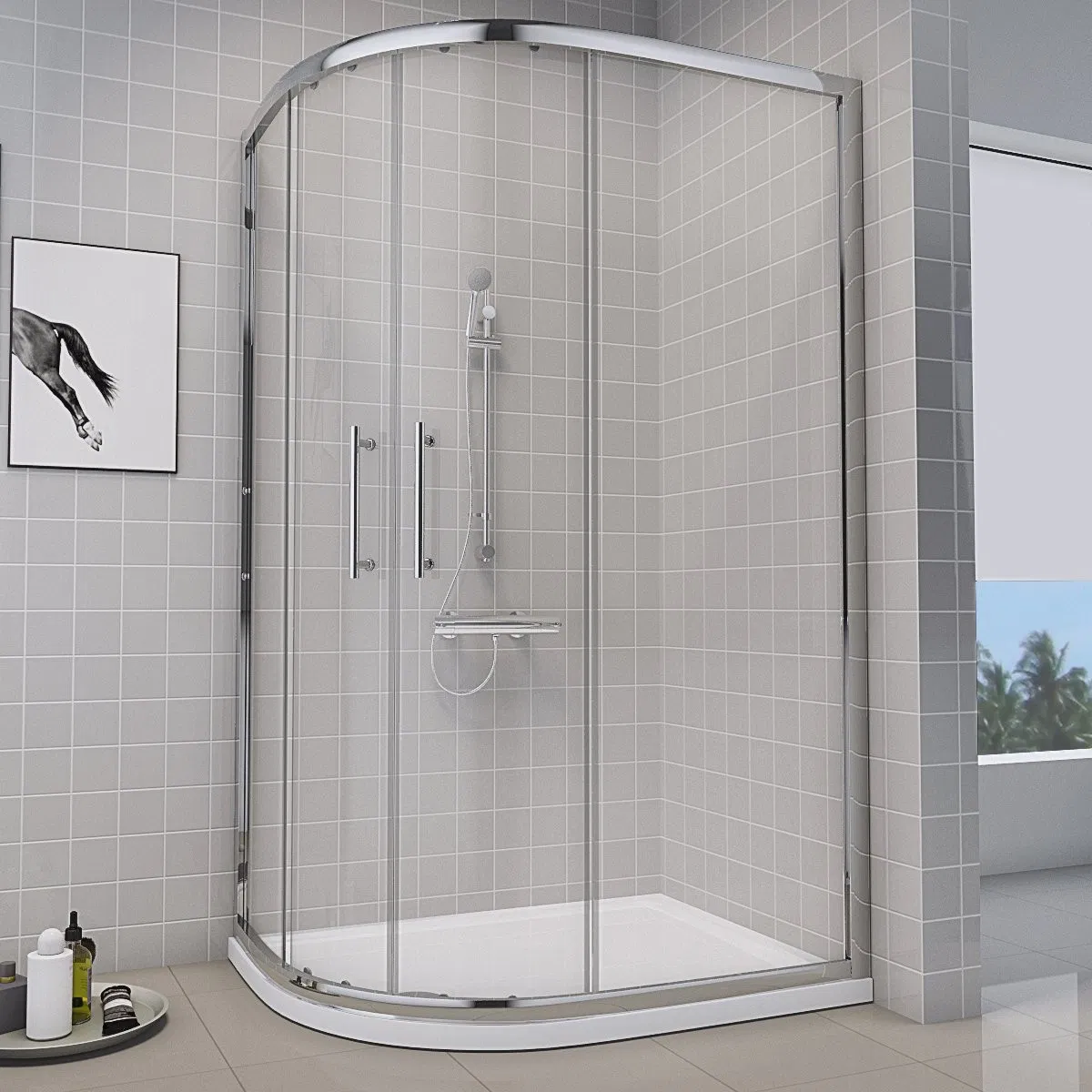 Bathroom Modern Simple Clear Tempered Glass Sliding Door Shower Room