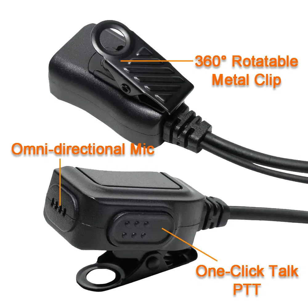 Industrial Mono Earpiece Headset Kit-Noise Cancelling Mic +Coiled Cable