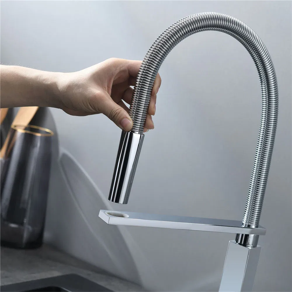 Pull-Down 360 Degree Rotating Stretchable Square Mixer Kitchen Sink Faucets with Sprayer