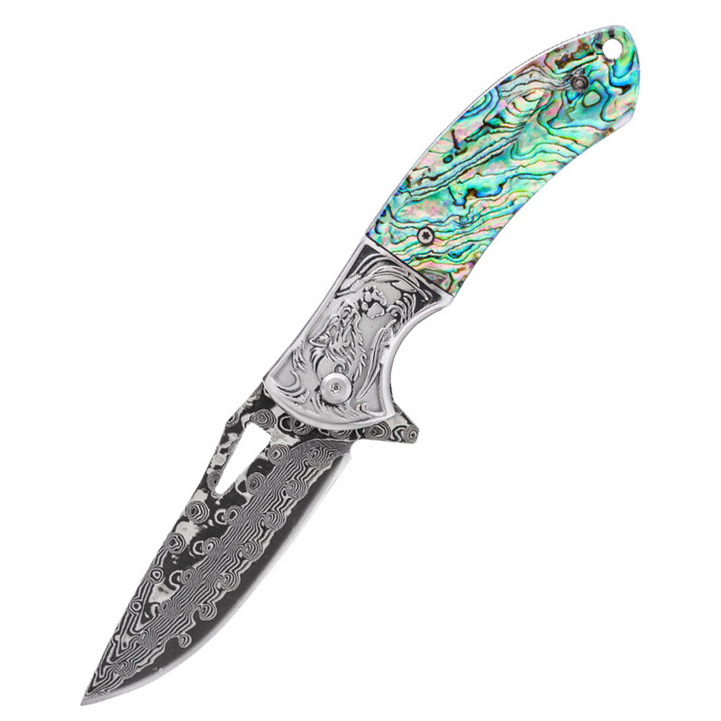 6"Stain Steel Blade Camouflage Color Folding Knife Damascus Knives for Outdoor
