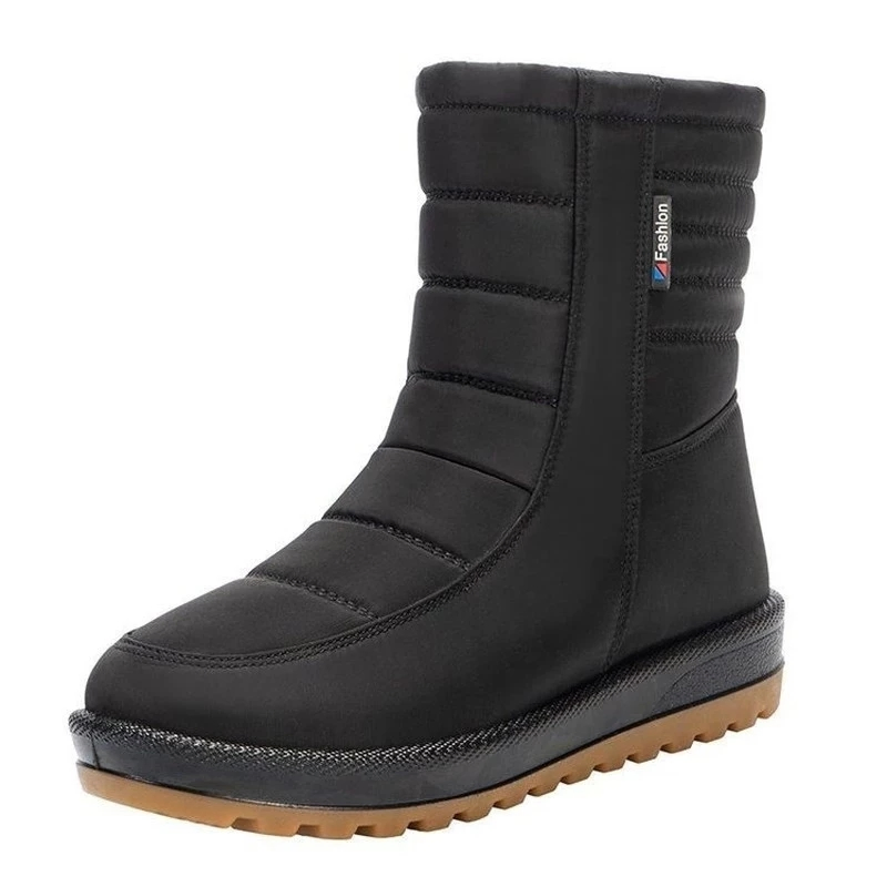 Fashion New Side Zipper Round Toe Flat Boots Snow Boots Women