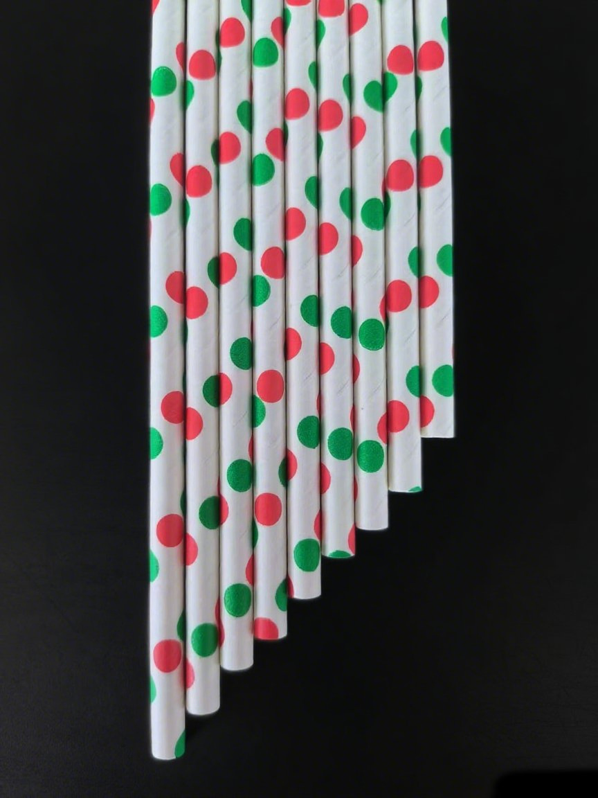Christmas Wreath Printed Wax-Coated Paper Straws