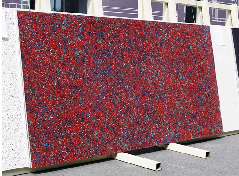 China Building Material 20mm 30mm Red Artificial Crystal Stones Quartz Stone Slab Kitchen Countertop