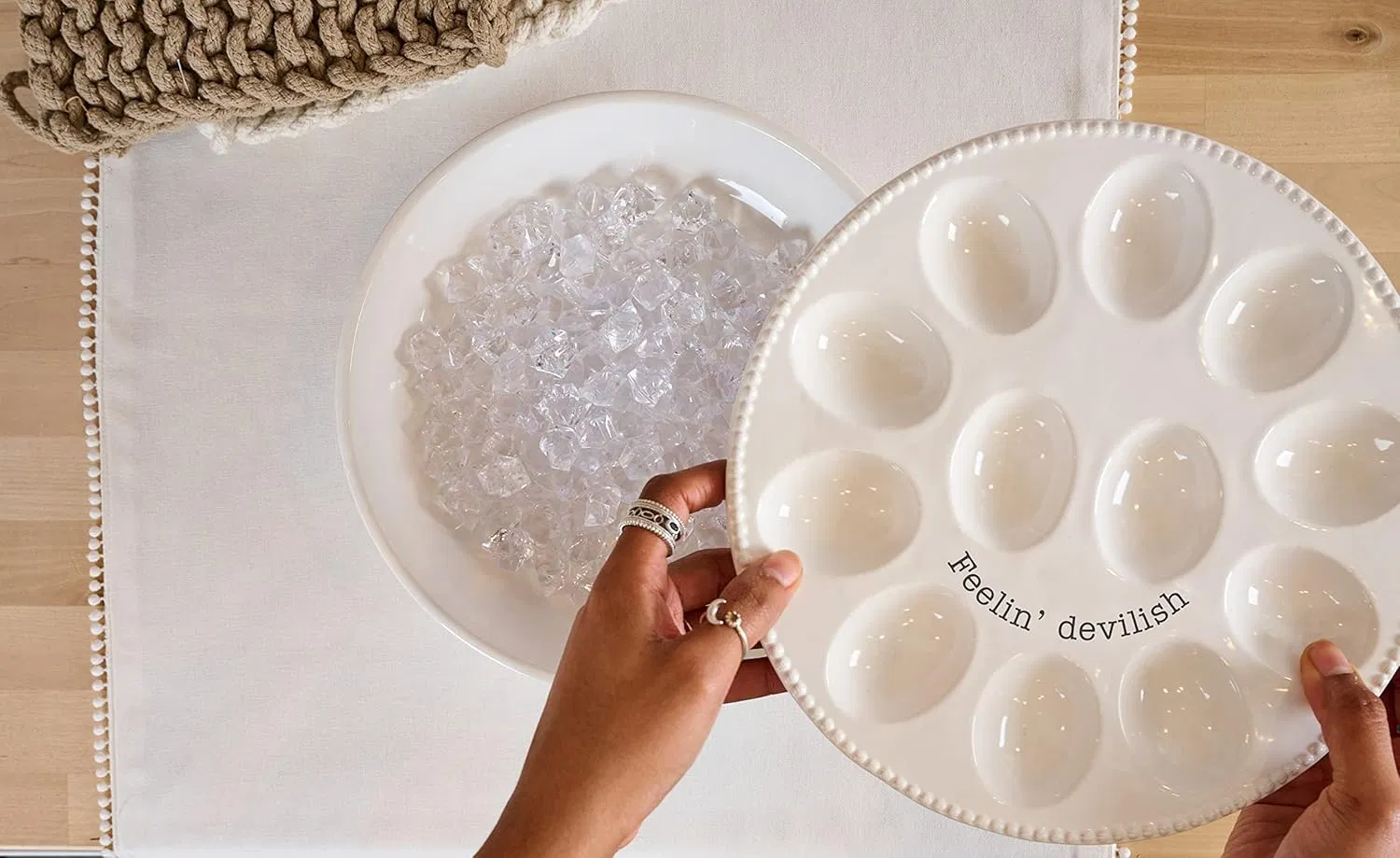 Ceramic Deviled Egg Plate and Chiller Set for Entertaining